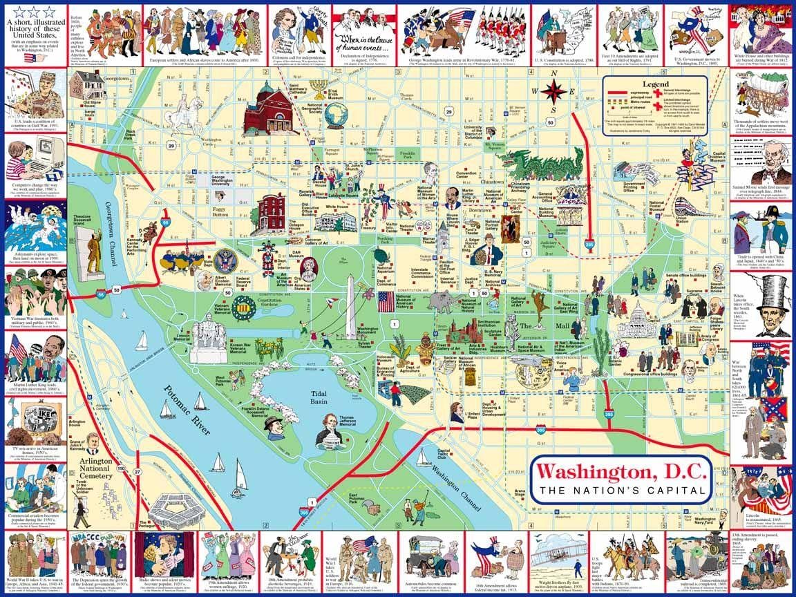washington dc steder å besøke kart