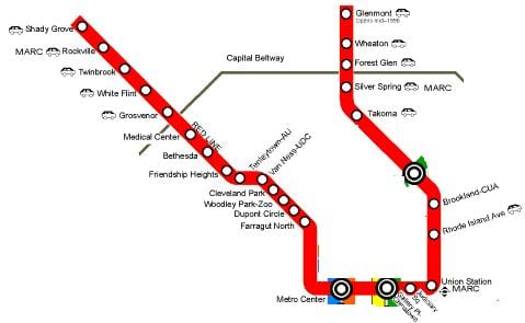 washington dc rød linje kart
