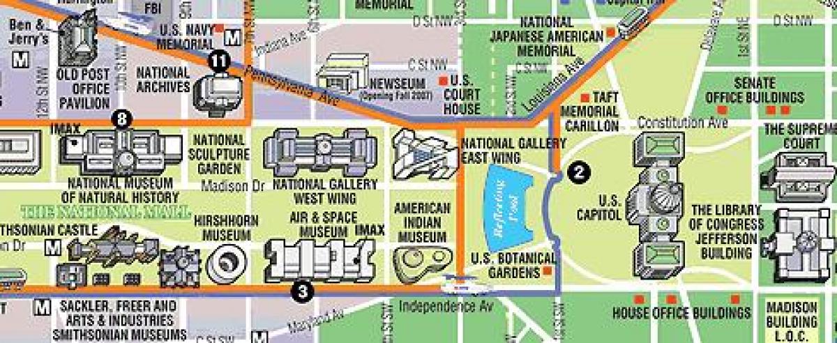 kart over washington dc museer og monumenter