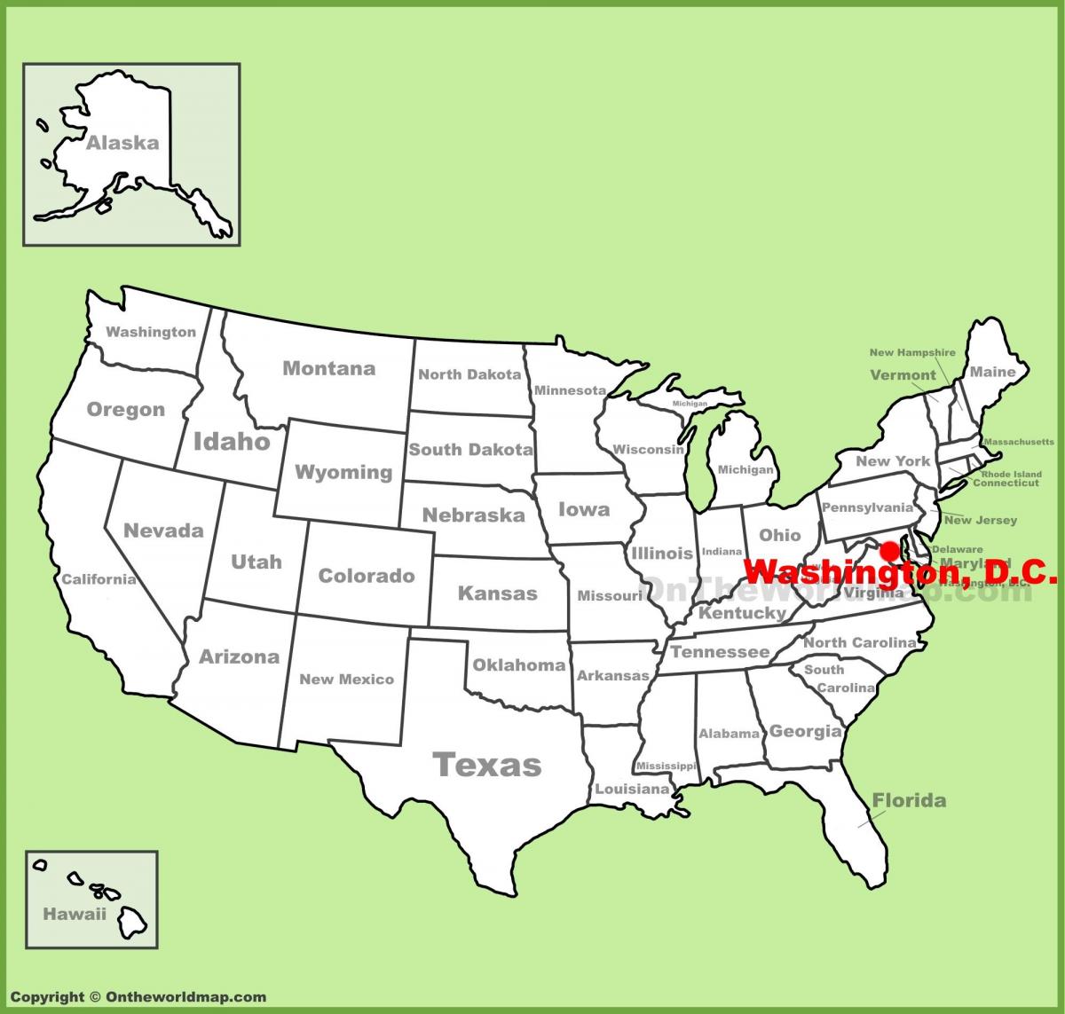 washington dc på kart over amerika