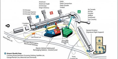 Kart av flyplassene, i nærheten av washington dc